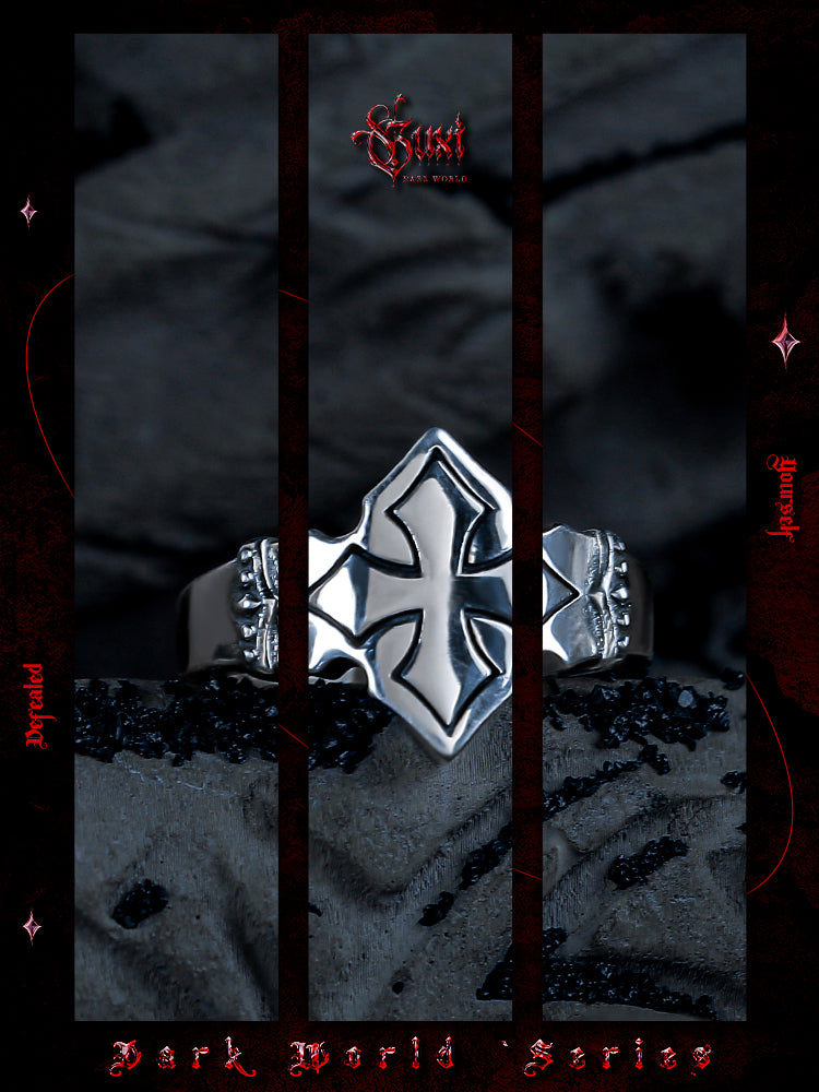 GUXI【Weightless】Cold style 925 silver ring niche cross flower open ring personalized versatile ring