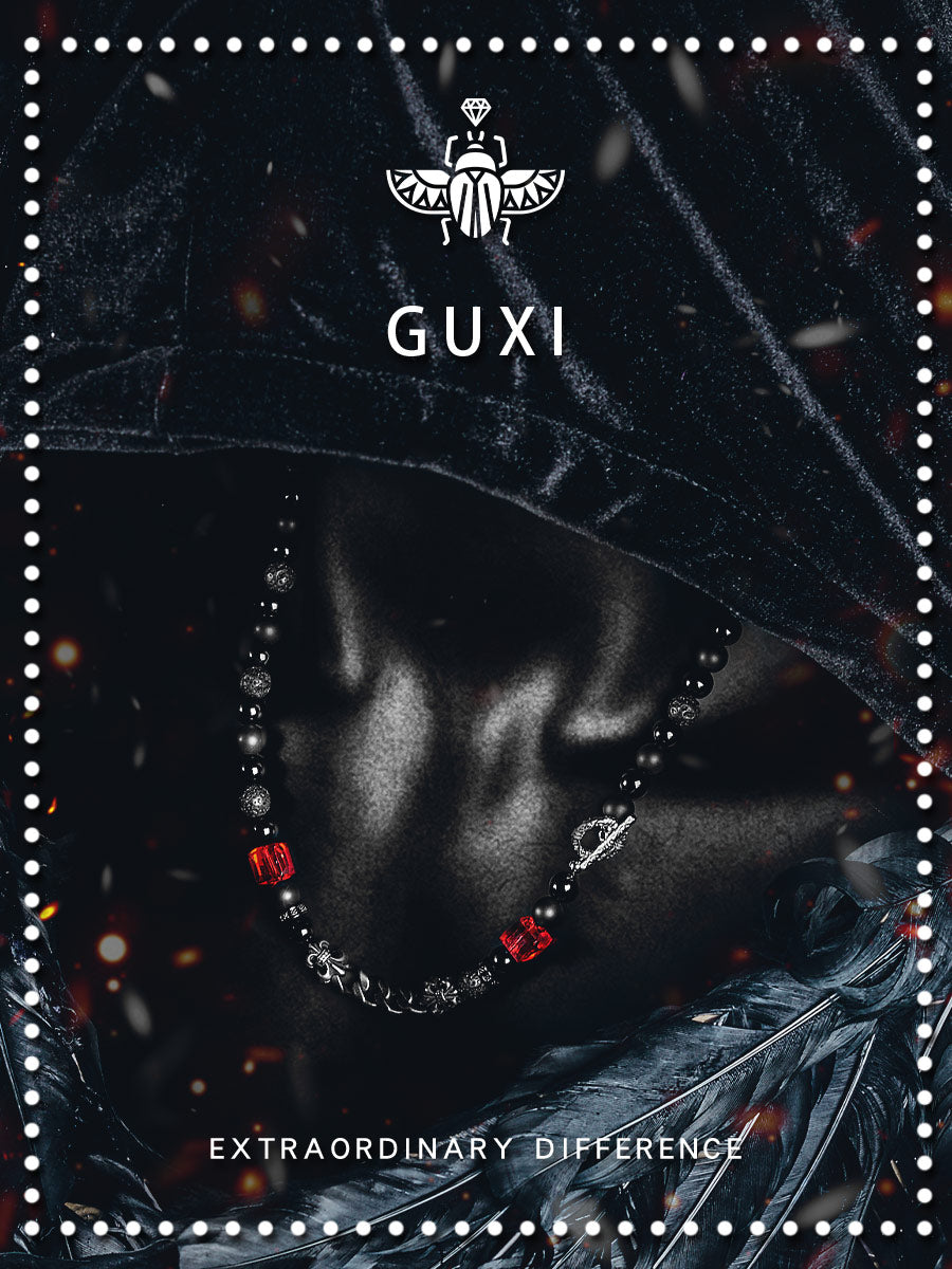 GUXI [Eternal] Dark style niche black agate beaded necklace high-end retro versatile jewelry gift