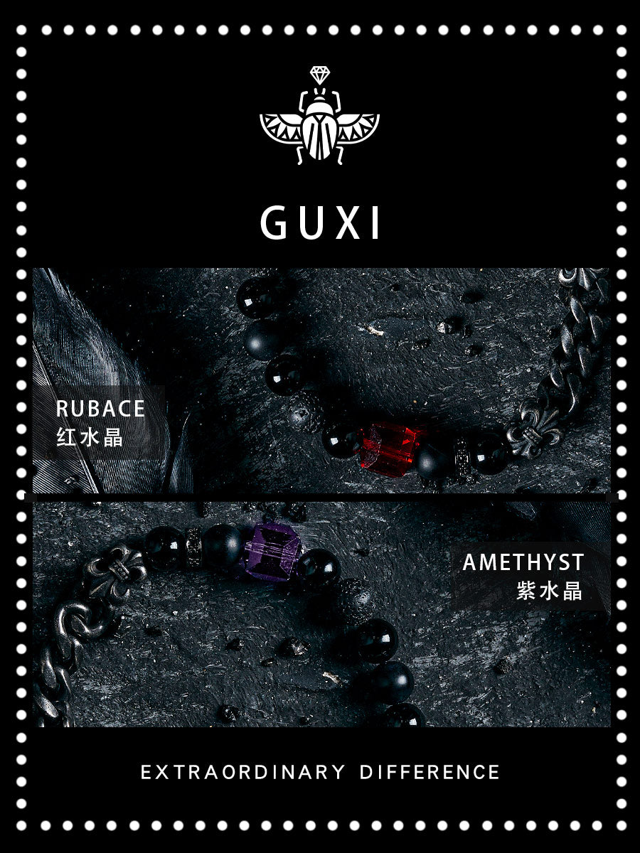 GUXI [Eternal] Dark style niche black agate beaded necklace high-end retro versatile jewelry gift