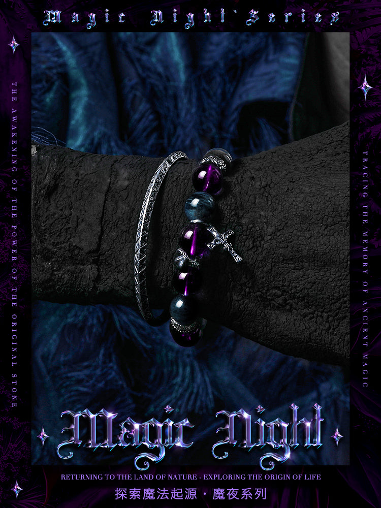 GUXI【Garden of Eden】original silver obsidian bracelet retro amethyst hand beaded jewelry