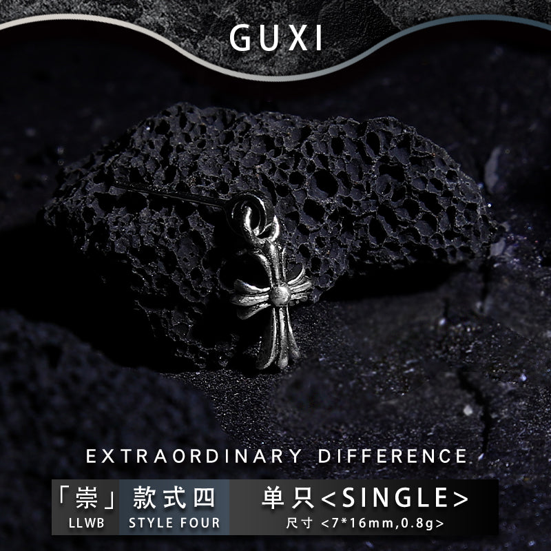 GUXI [Cross Legion] 925 silver earrings single hip-hop simple