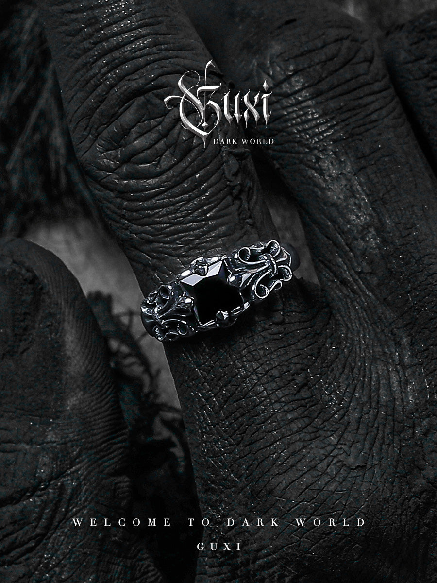 GUXI [Guying] Dark style 925 silver ring, high-end niche ring, retro birthday gift silver jewelry