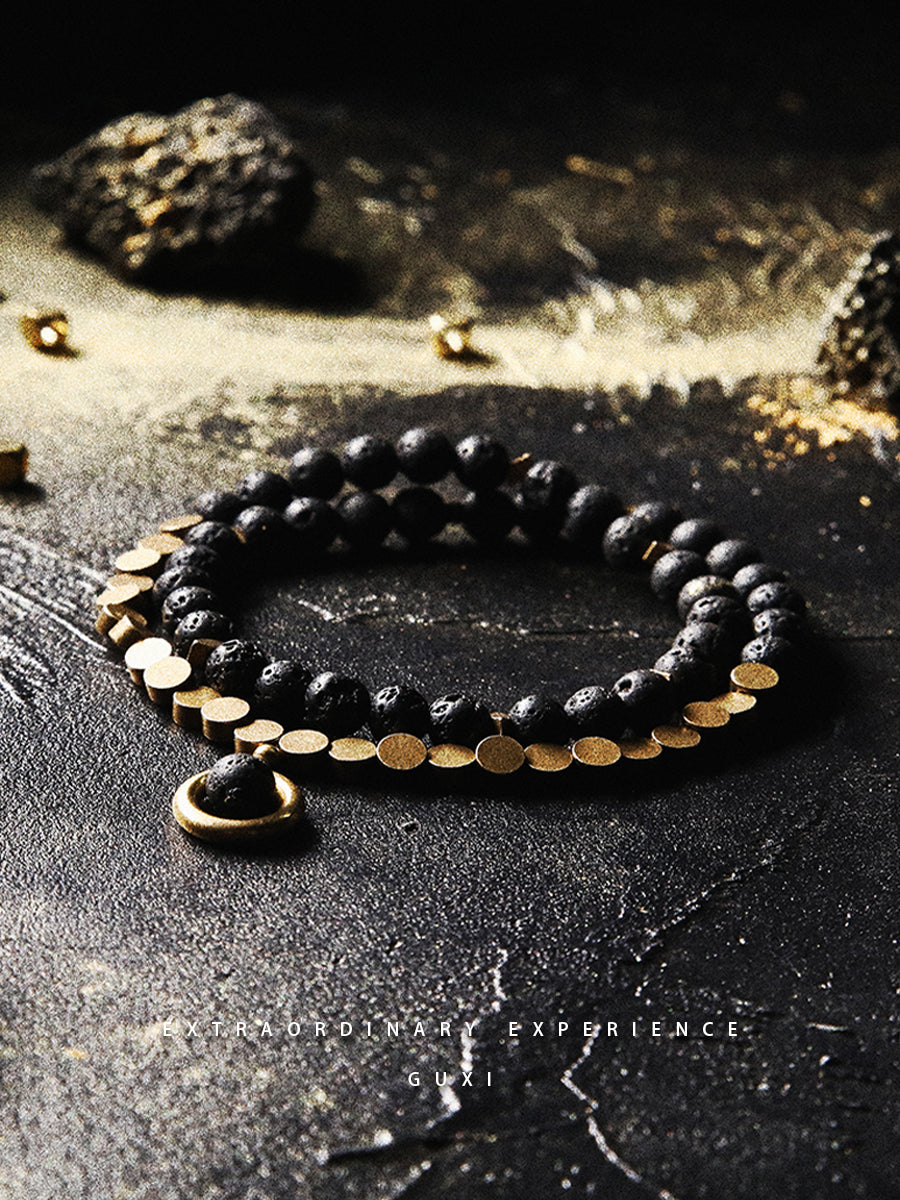 GUXI [Black Gold] Volcanic Stone Multi-layer Bracelet Niche Bead Bracelet High-end Jewelry