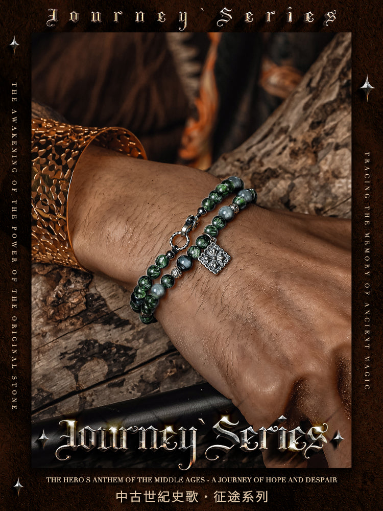 GUXI [Kong Ming] Green Dragon Crystal Bracelet High-end Retro Eagle Eye Stone Bracelet Beads Double-layered Jewelry Niche