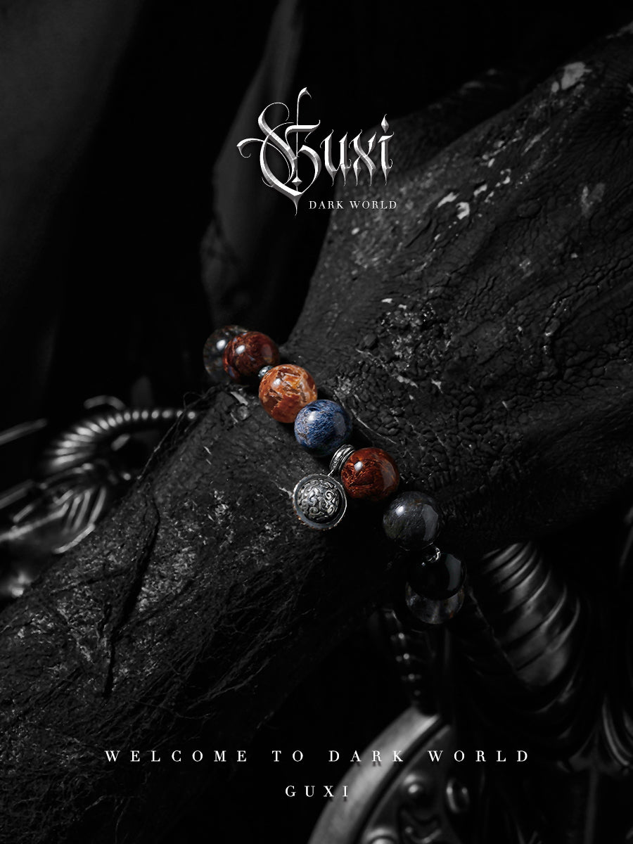 GUXI【Star Track】Silver Obsidian Bracelet High-end Super Seven Crystal Bracelet Beads Peter Stone Jewelry