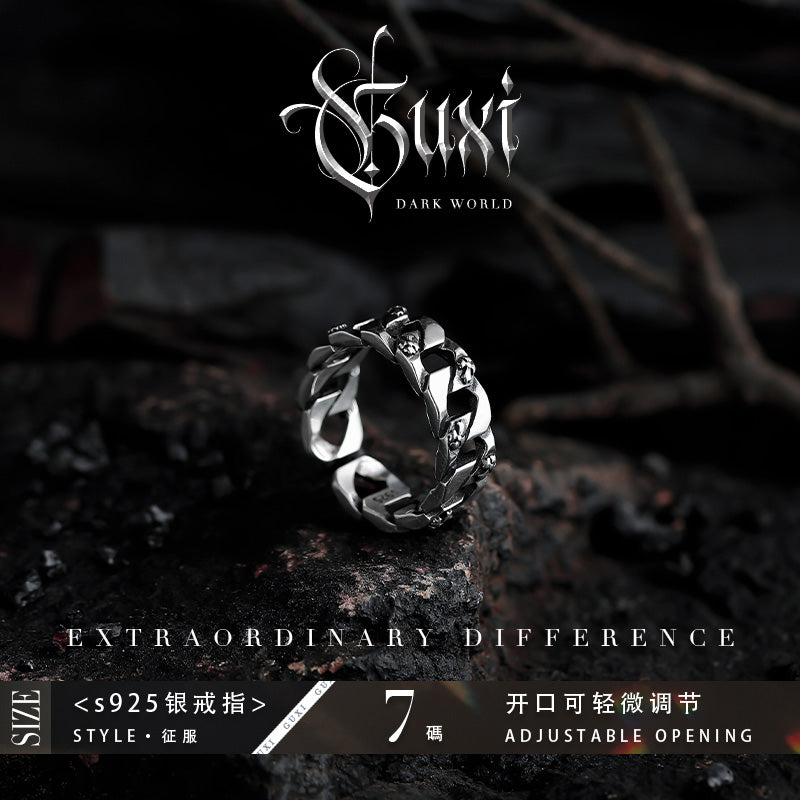 GUXI【Undercurrent】Dark style 925 silver ring niche design ring retro personalized high-end ring