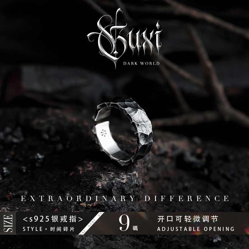 GUXI【Undercurrent】Dark style 925 silver ring niche design ring retro personalized high-end ring