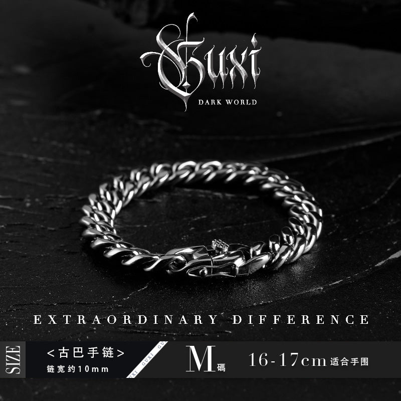 GUXI【Challenge】European and American Cuban titanium steel bracelet trendy high-end retro simple cold style personalized jewelry