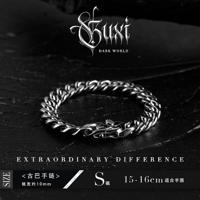 GUXI【Challenge】European and American Cuban titanium steel bracelet trendy high-end retro simple cold style personalized jewelry