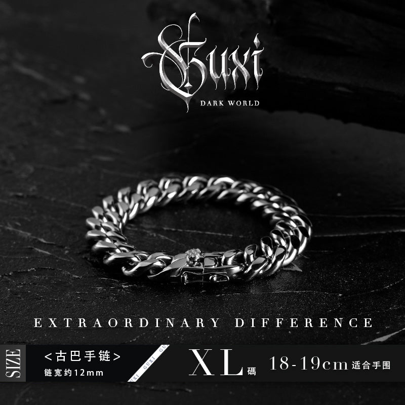 GUXI【Challenge】European and American Cuban titanium steel bracelet trendy high-end retro simple cold style personalized jewelry