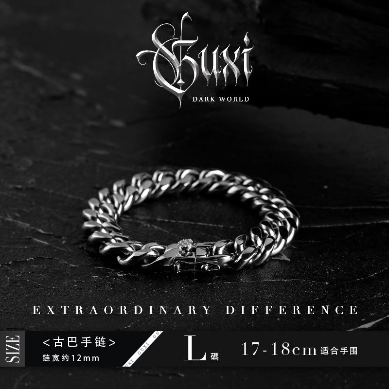 GUXI【Challenge】European and American Cuban titanium steel bracelet trendy high-end retro simple cold style personalized jewelry