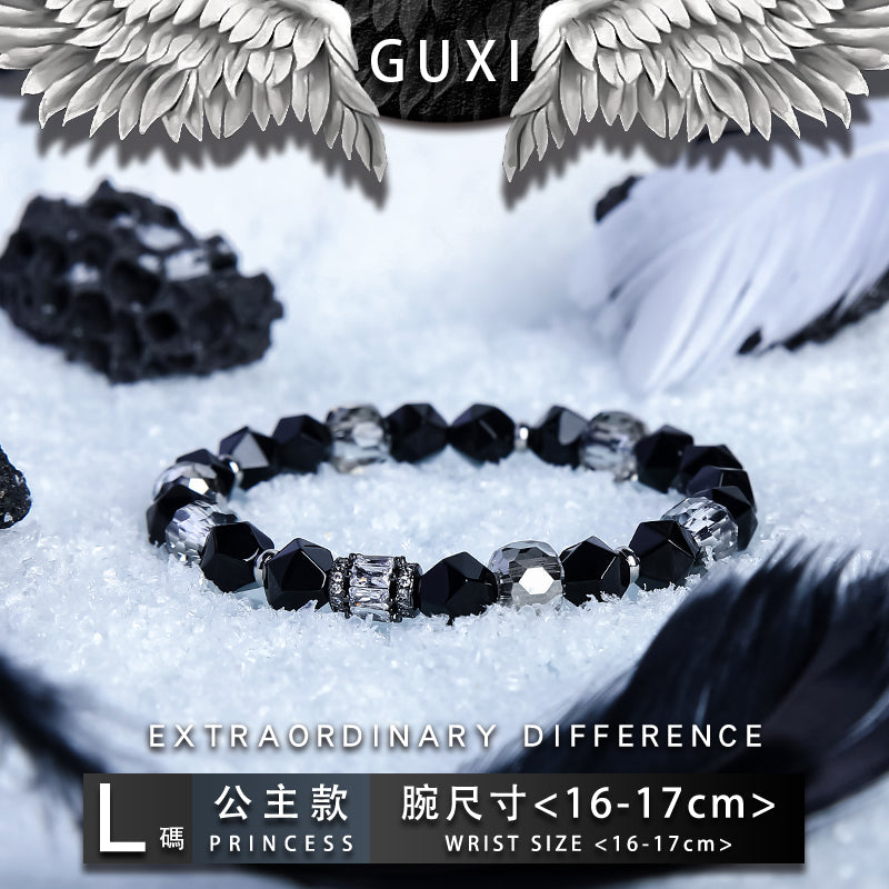 GUXI【Guardian】Silver Obsidian Couple Bracelet Pair Bead Bracelet Gift