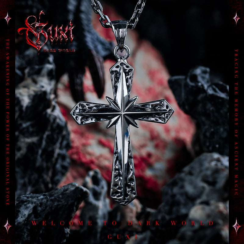 GUXI [Zhaohui] Dark style 925 silver necklace, high-end retro cross pendant, niche silver jewelry