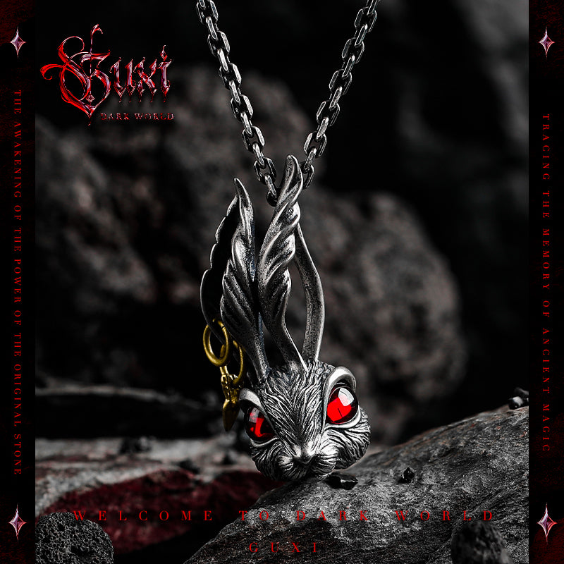 GUXI [Magic of Darkness] Retro 925 Silver Necklace High-end Alice Rabbit Pendant Niche Silver Jewelry