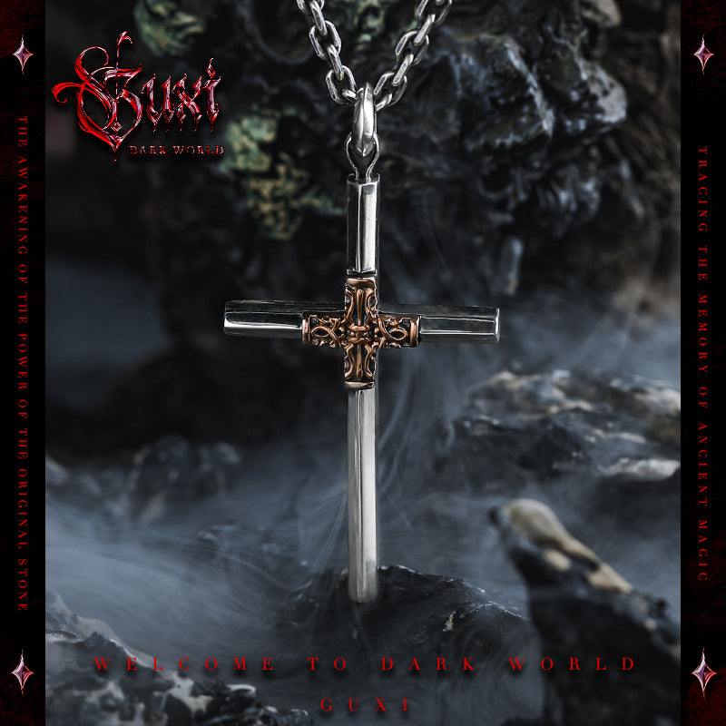 GUXI [empty world] dark style cross pendant 925 silver necklace high-end retro personalized silver jewelry