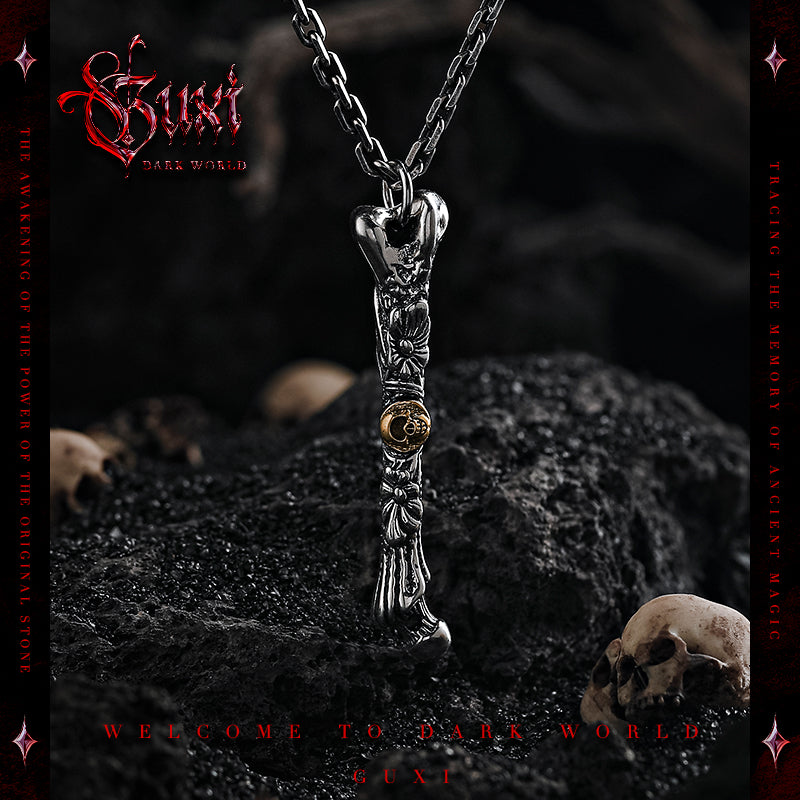 GUXI [Desolation] Retro 925 silver necklace high-end leg bone pendant skull