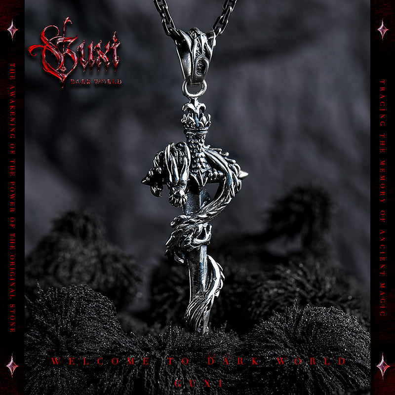 GUXI [Zhu Jiuyin] Coiling Dragon Cross Pendant 925 Silver Necklace with a high-end feel